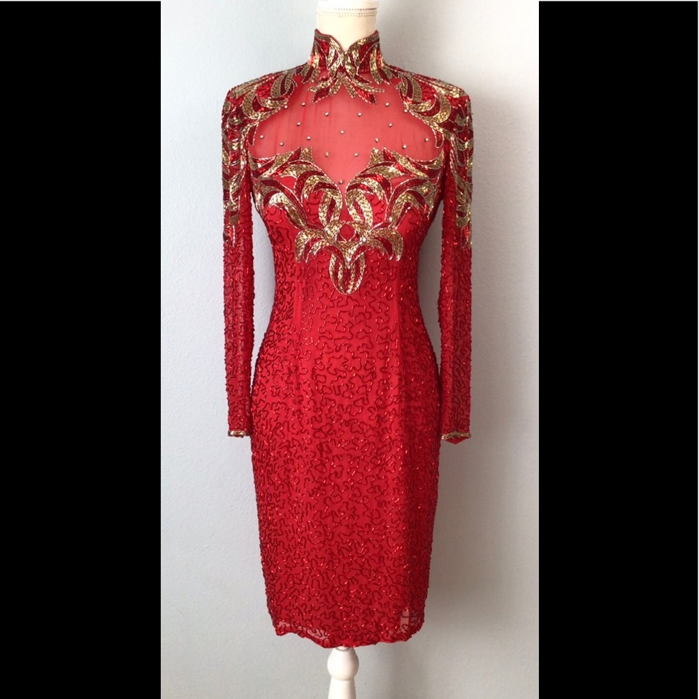 Vintage Oleg Cassini Black Tie  Neiman Marcus Silk Beaded Dress
